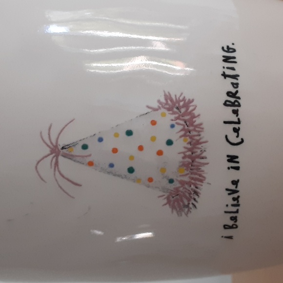 Rae Dunn Magenta I BELIEVE IN CELEBRATING Party Hat Dimpled Pink Mug 16 oz - Picture 2 of 7